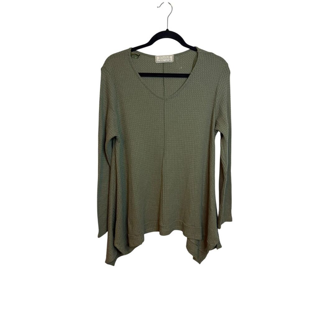 Sinuous Sage Green Bohemian Handkerchief Waffle Knit Thermal